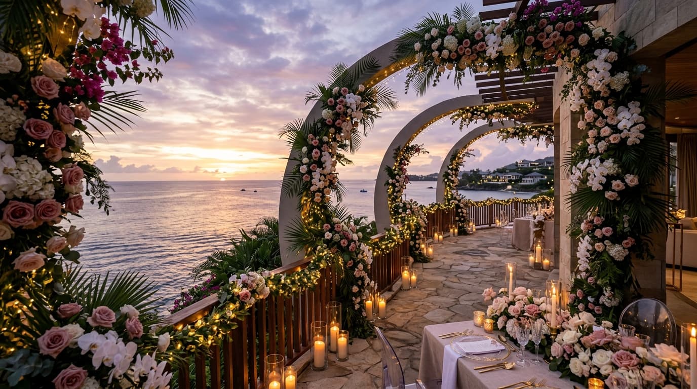 Coastal Floral Wedding Terrace over Indian Ocean